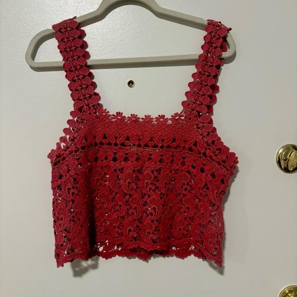 Urban Outfitters Tops - Urban Outfitters salmon color lace crotchet cropped‎ tank xs